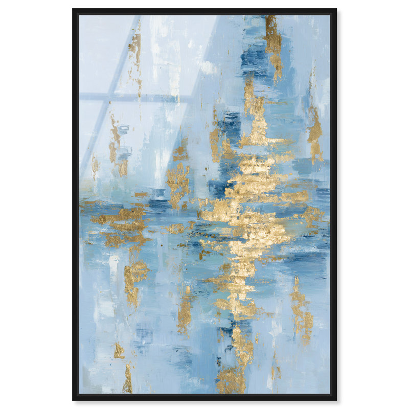 "Gilded Ocean IV", reproduction d'art acrylique encadrée par Art Remedy, cadre noir, 24 x 36, H 37 po x l 25 po