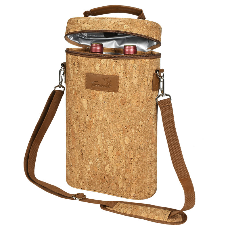 Cork Insulated 2 Bottle Wine Carrier Tote Bag