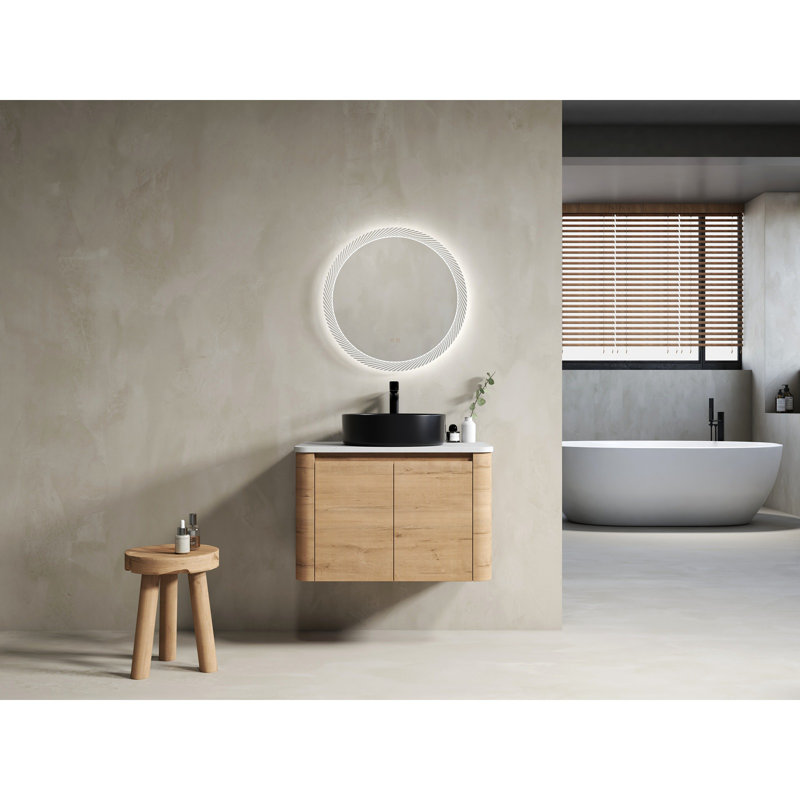 Meuble-lavabo mural 30 po avec lavabo d'art en céramique et 2 portes à fermeture en douceur, contreplaqué