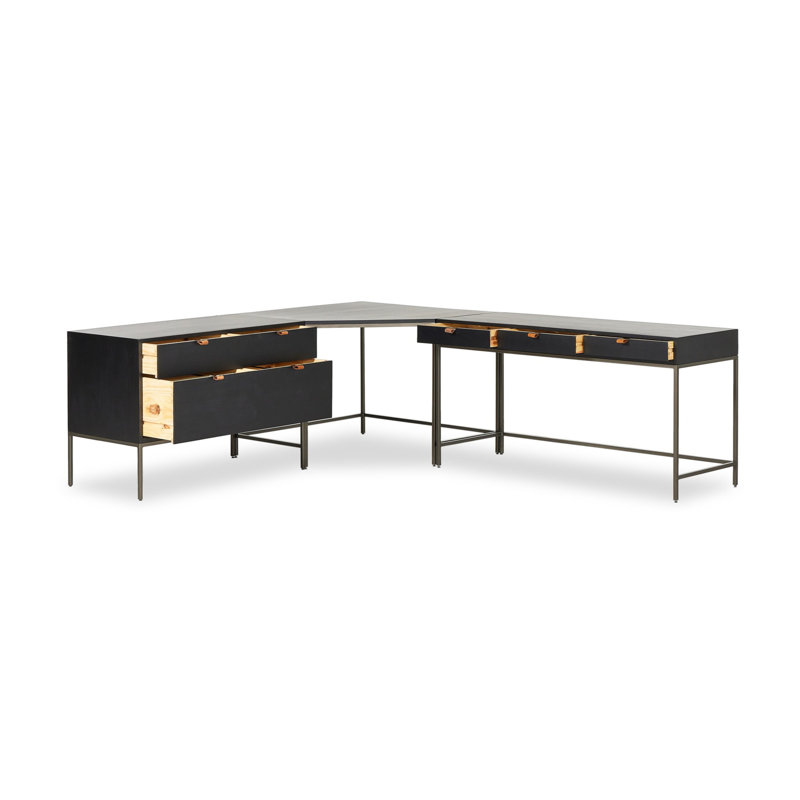 Trey Desk System With Wide Filing Cabinet,  Black Wash Poplar