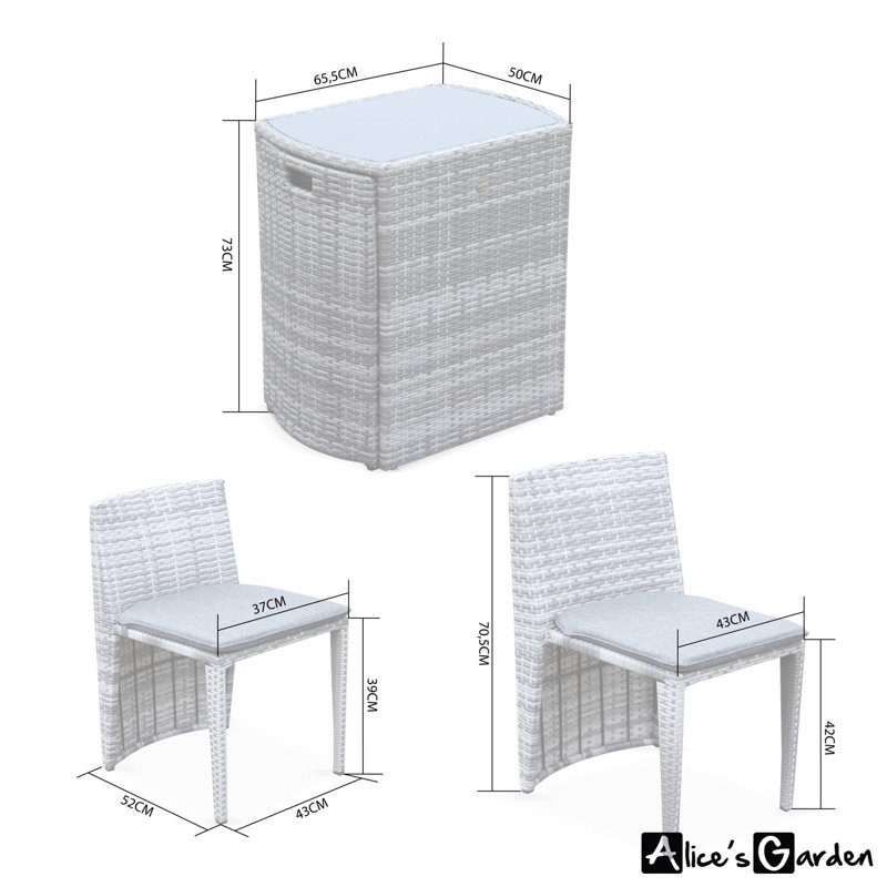 Rasmussen 2 - Person Patio Dining Set with Rectangular Table , Cushions Included, Grey, Grey