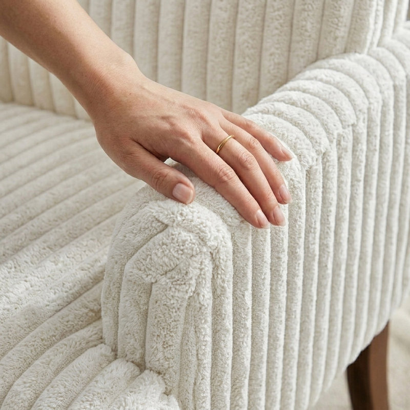 Fauteuil d'appoint rembourré en velours côtelé Corduroy, avec pieds en bois massif, pour chambre à coucher, beige, Beige