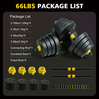 Adjustable Dumbbells, 66 lbs Free Weight Set with Connector, Multifunctional Set Used as Barbell, Dumbbell, Push-ups and Weight Plate, Fitness Exercis