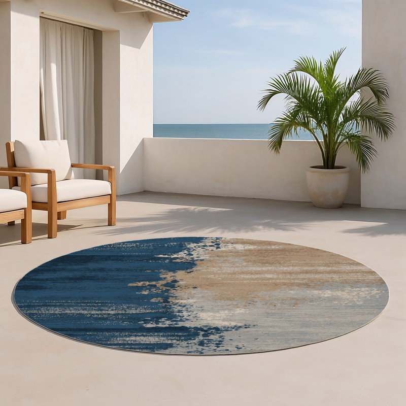 Tapis intérieur et extérieur gris Watercolor, Rond 5 pi