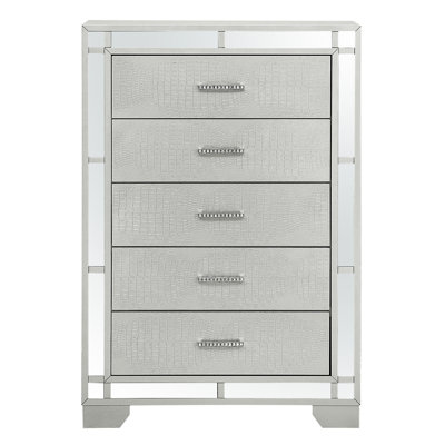 Argenté G6600: mobilier haut et élégant avec une finition texturée sur des tiroirs à queue d'aronde, des accents de miroir en fausse poignée de champagne: tendance pré-attachée