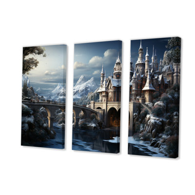 Château d'hiver sur toile, reproduction de 3 pièces