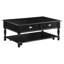 Table basse à finition noire avec roulettes et tablette inférieure
