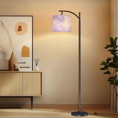 Lampe sur pied à arc avec abat-jour ajustable Lampe sur pied en marbre mauve pastel pêche abstrait pastel doux 3 températures de couleur à intensité variable pour poteau