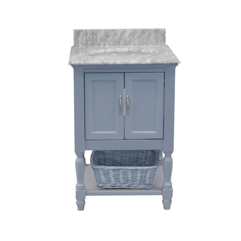 Hampton 24'' Single Bathroom Vanity with Top, Powder Blue, Carrara Marble