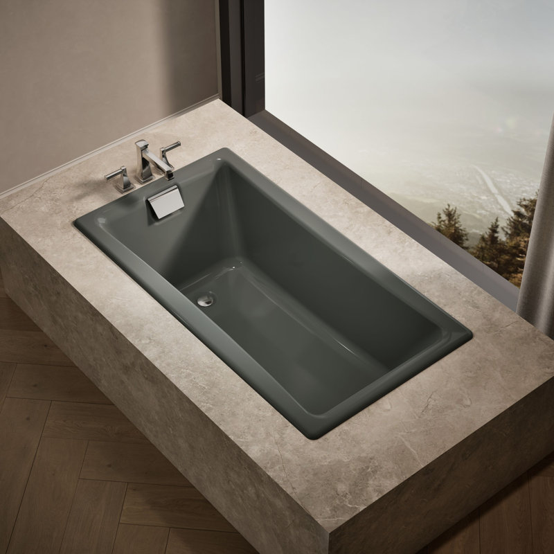 Tea-for-Two for Two 60" x 32" Drop-In Soaking Bathtub, Thunder Gray