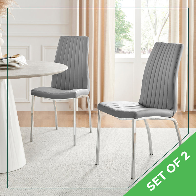 Simsbury Faux Leather Upholstered Chrome Leg Dining Chairs Modern Design, White