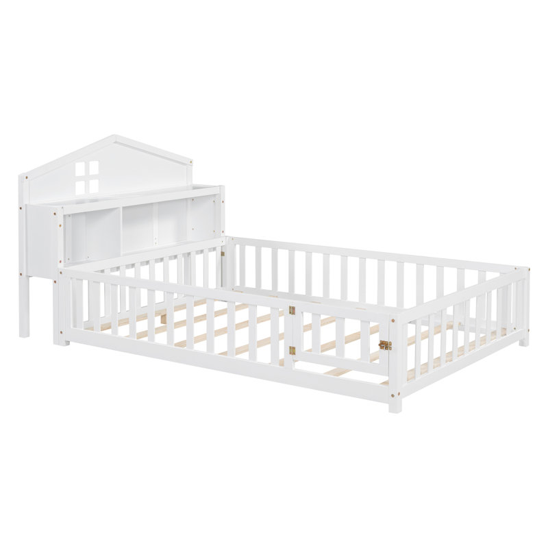 Montessori Floor Bed With Bookcases And Blackboards, White