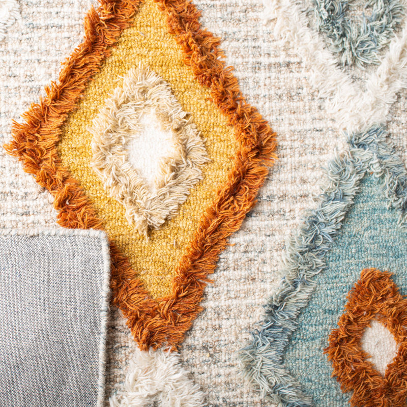 Macy Handmade Tufted Wool Gray/Light Blue Rug, Rectangle 8' x 10'
