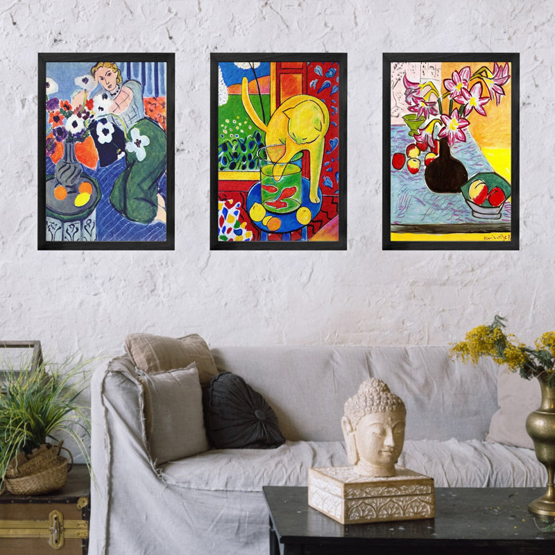 «Cat and Lily» par Henri Matisse, ensemble de 3 toiles encadrées, H 24 po x l 48 po