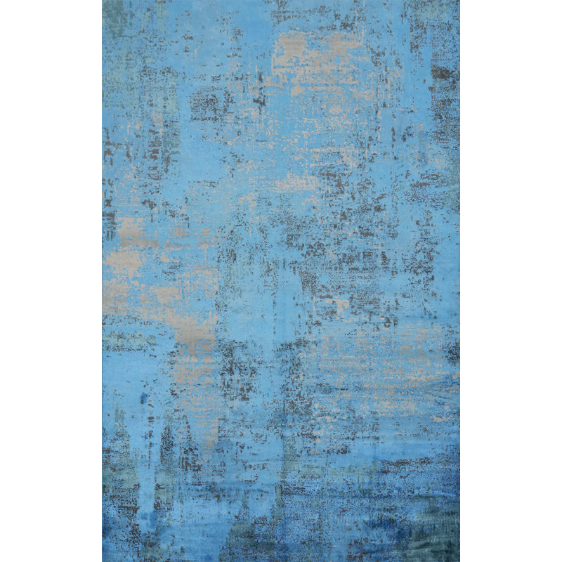 Tapis contemporain abstrait bleu 5 x 8