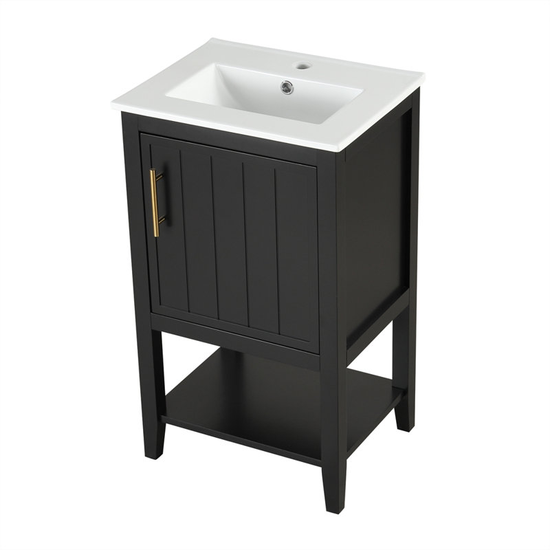 Meuble-lavabo de salle de bain durable avec lavabo et porte à fermeture douce, Noir