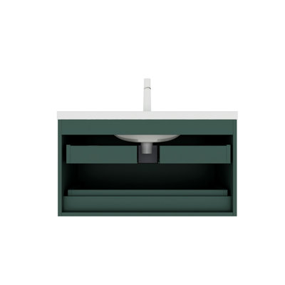 36" Bathroom Vanity With Sink, Modern Wall-Mounted Floating Bathroom Storage Cabinet With 2 Drawers (NO Side Cabinet), White Ceramic Basin Without Faucet, Bathroom Vanity