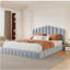 Tête de lit tapissier en velours pour lit de grand lit, sans sommier tapissier, bleu clair