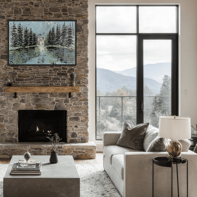 Nature Inspired "Evergreen Reflection" Canvas Wall Art By Karen Biery, 12" H x 16" W, Framed Print, White