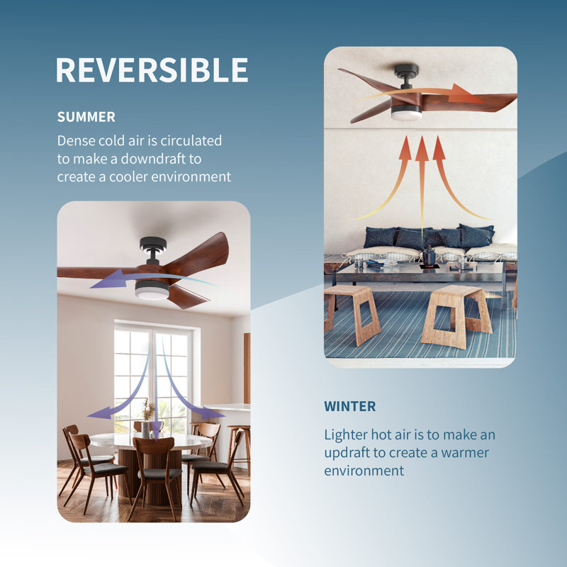 ONE Smart Modern All Season 54" Ceiling Fan with LED Light, Remote, Reversible and Compatible with Alexa/Google 6 Speeds and Light Kit included