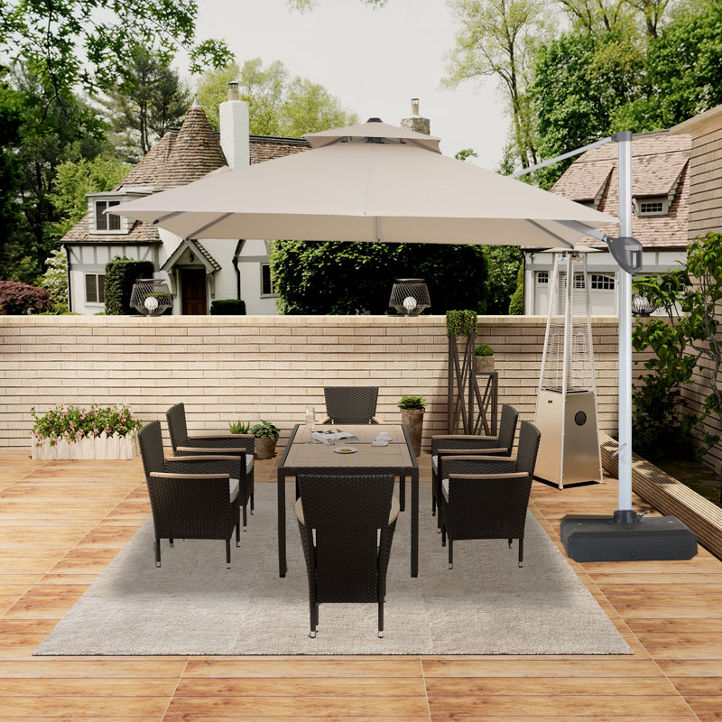 Parasol carré en porte-à-faux rotatif à 130 degrés avec base et couvercle Rosylin, Beige