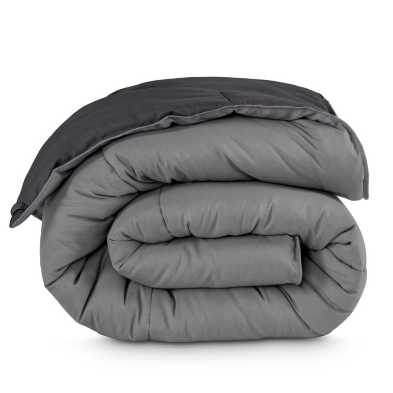 Premium Ultra Soft Microfiber Reversible Comforter, Gray/Forged Iron Gray, California King Comforter