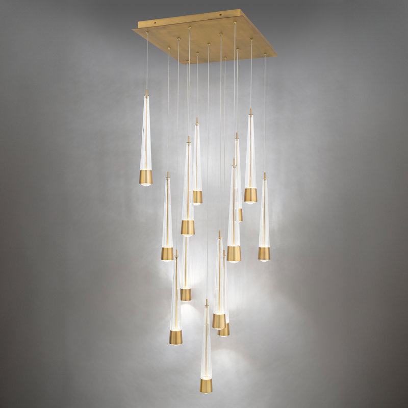 Luminaire suspendu grappe 13 lumières Quill Square, Laiton vieilli