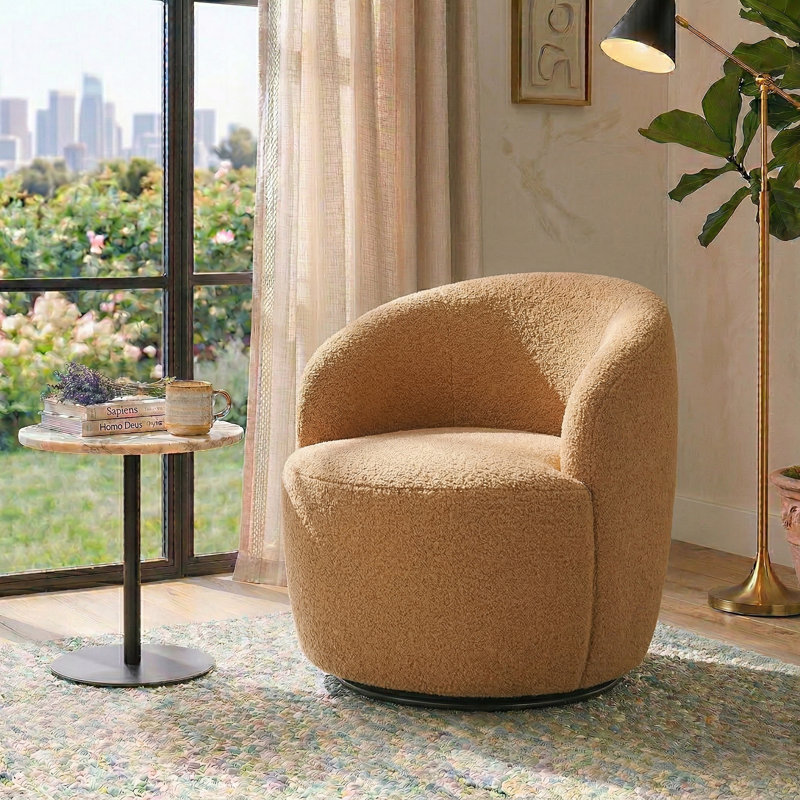 Teddy Fabric Swivel Accent Armchair Barrel Chair, Camel