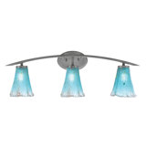 Kurve 3 Light Bath Bar With Fluted Teal Crystal Glass