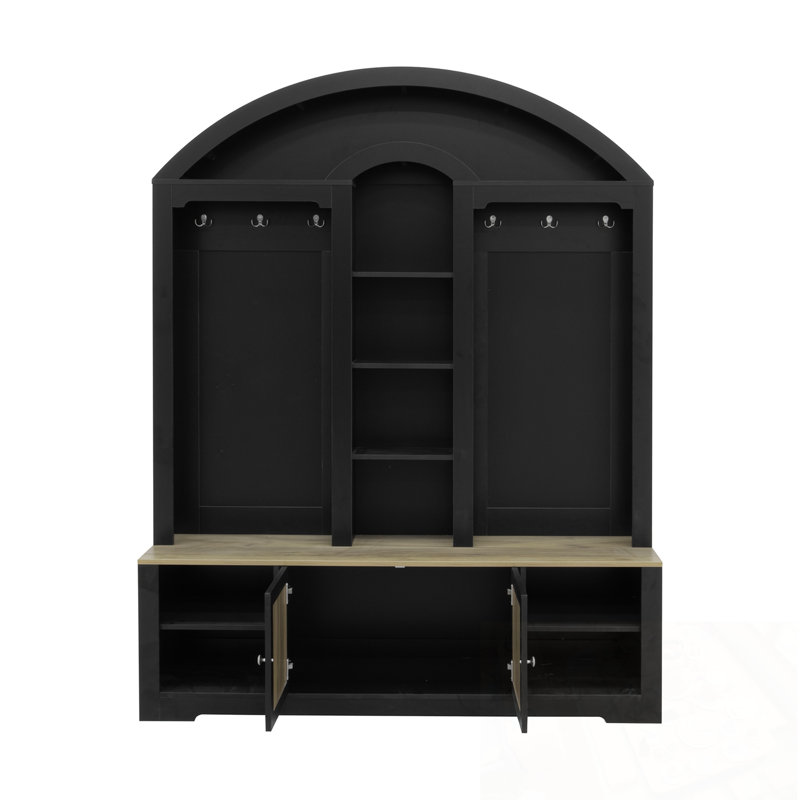 Armoire moderne moderne avec rangement et crochets, Noir/naturel