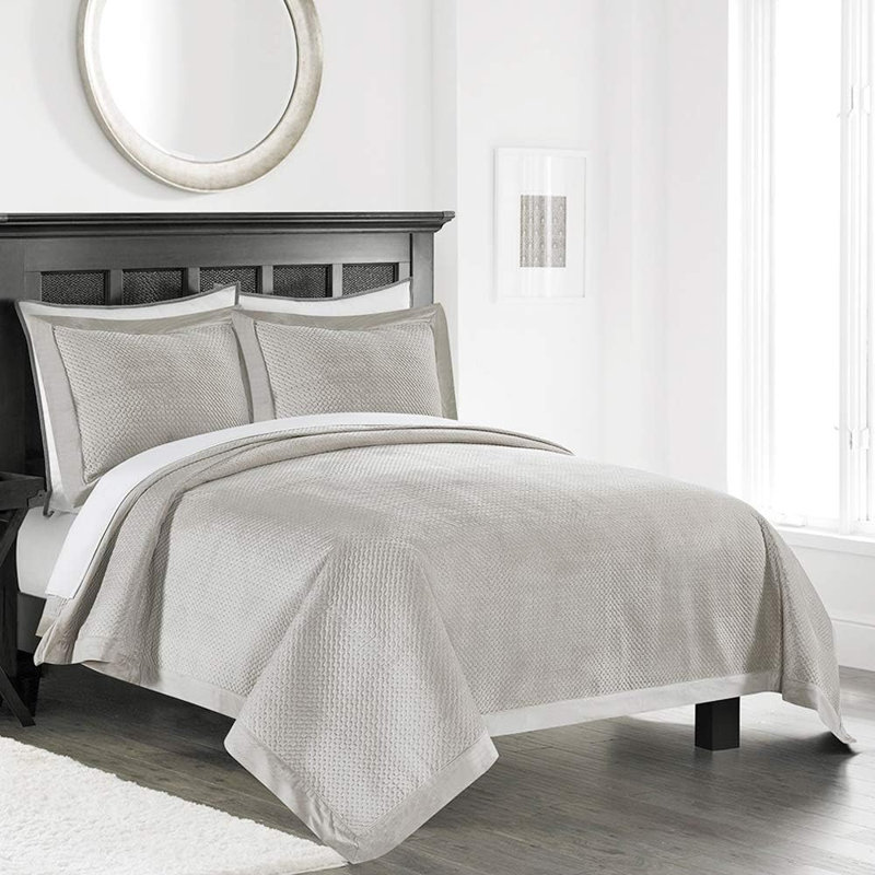 Velours somptueux avec couvre-lits en microfibre brossée 3 pièces, Light Beige, Grand couvre-lit + 2 taies d'oreiller