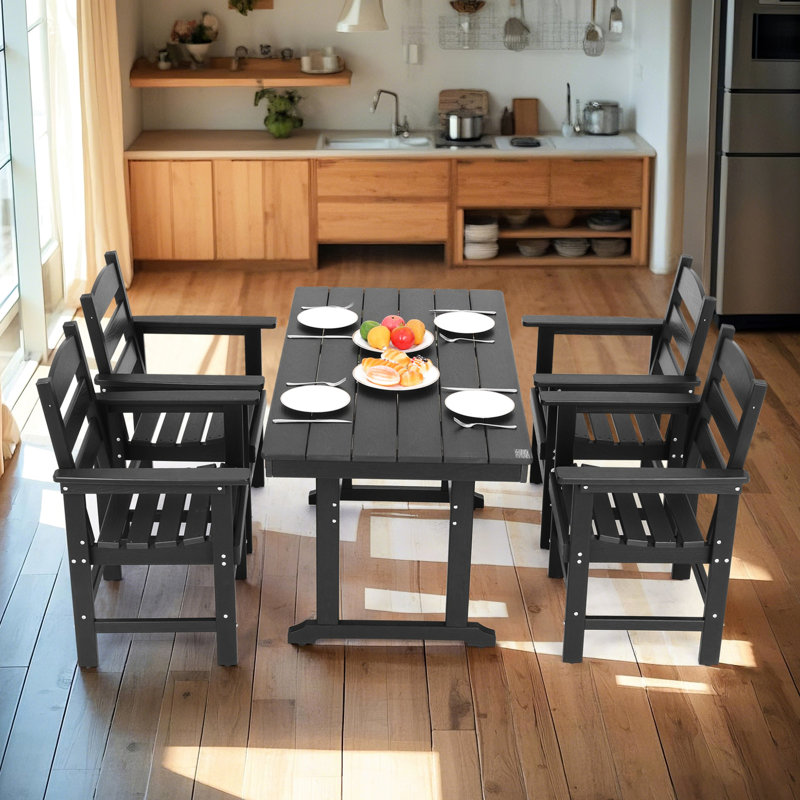 Table de salle à manger et chaises d'extérieur 51 po (5 pièces) - noire, gracieuse toutes saisons, pour le jardin, la cour, la pelouse, la résistance au divertissement près de la piscine, le plaisir