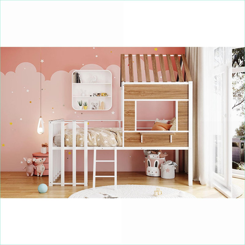 Lit mezzanine simple en métal, sans sommier, capacité de 300 lb, blanc pour chambre d'amis de petite chambre