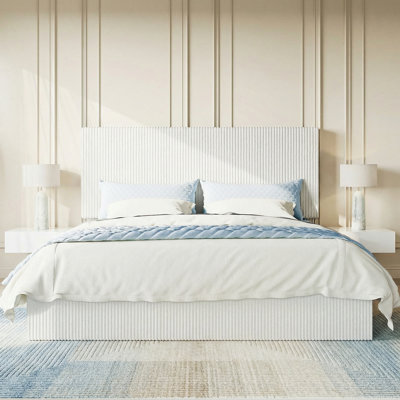 Modern Corduroy Fully Upholstered Platform Bed With Headboard, No-Dust Design, No Box Spring Needed