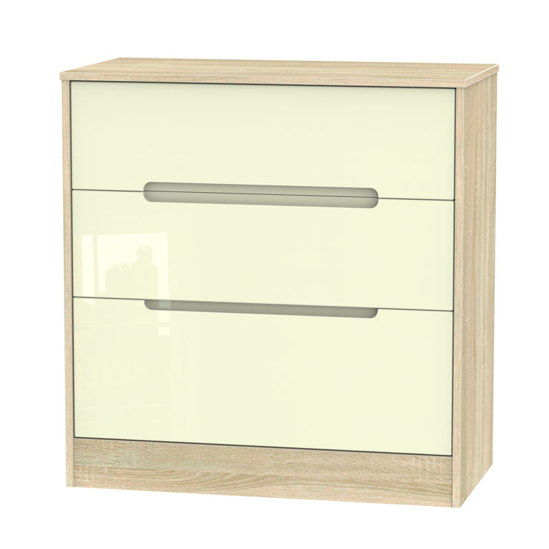 Fully Assembled Vernon 3 Drawer Chest, Cream Gloss/Black