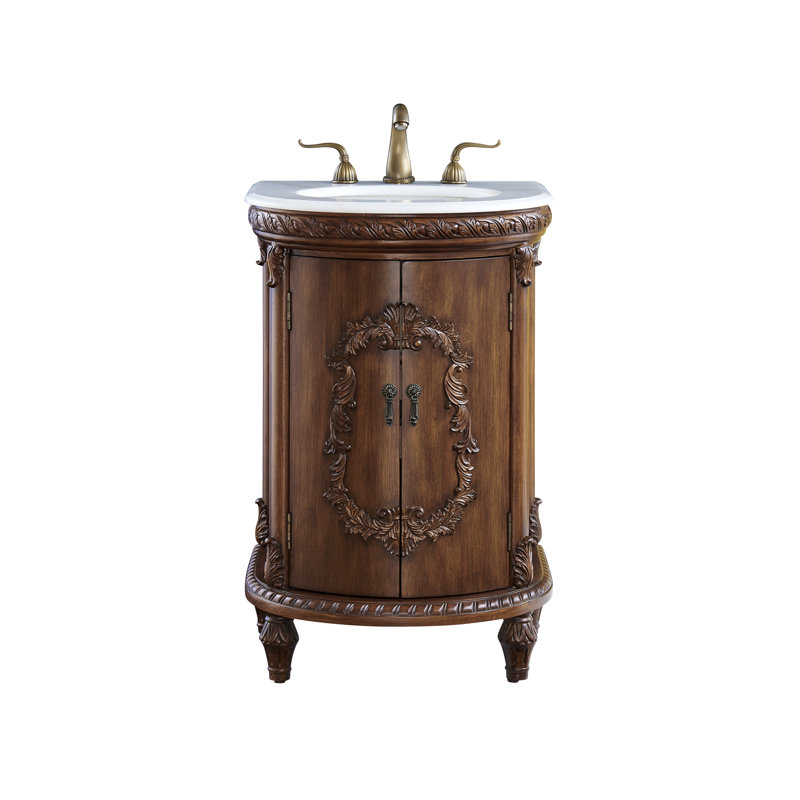 Aravale 21'' Single Bathroom Vanity with Top, Teak, Cream Marble