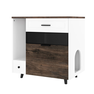 Cat Litter Box Enclosure, Multifunctional Indoor Furniture, 2 Drawers, Coffee Table For Small - Sized Homes, Drop Down Front Panel Hassle Maintenance Hidden Furniture With Door, And Grooved Grille,