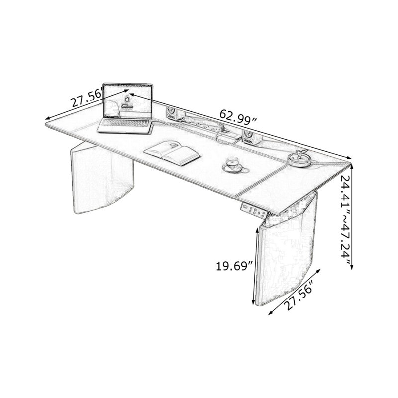 Bureau rectangulaire en acier au carbone fritté noir réglable en hauteur avec 3 tiroirs, H 47,24 po x l 62,99 po x P 27,56 po