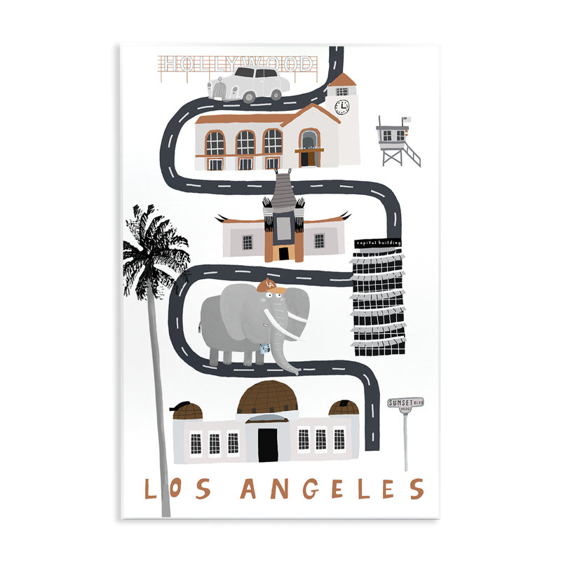 «Los Angeles Whimsical Travel City», plaque murale par Carla Daly, H 19 po x l 13 po