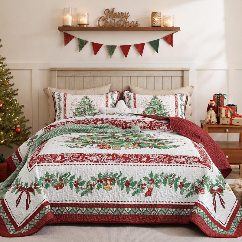 Christmas Tree 3-Piece Coverlet Set, King