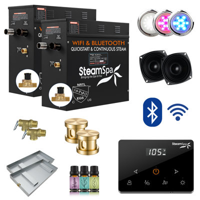 Black Series 18KW Steam Bath Generator With Advanced Touch Screen, BLUETOOTH WIFI Control, And Auto Drain In Gold