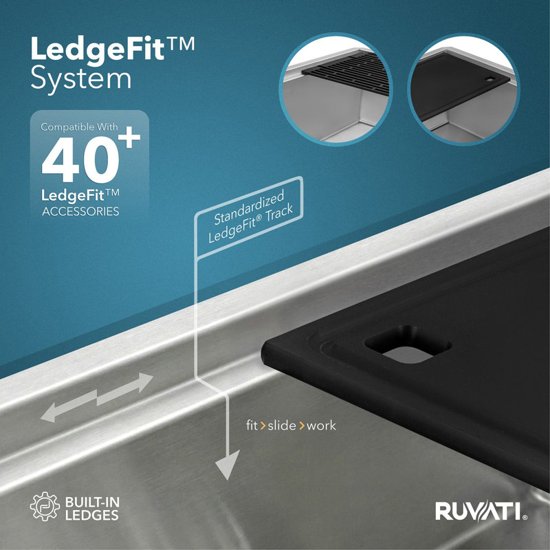 Ruvati 27-inch Workstation Slope Bottom Offset Drain Undermount 16 Gauge Kitchen Sink, Silver