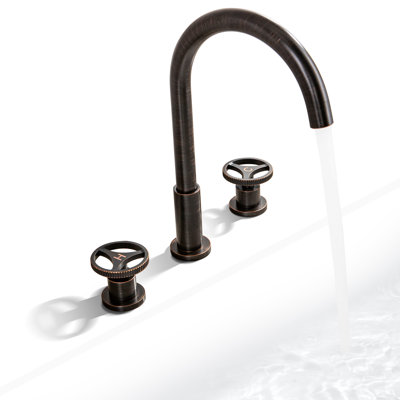 Robinet de salle de bain SKOWLL à 3 trous, poignées de lavabo à deux poignées, grande arche industrielle de 8 pouces avec bec pivotant à 360 °, finition bronze huilé