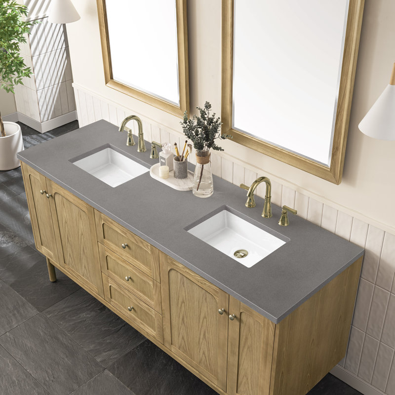 Laurent 72'' W Double Vanity, Carrara White, Light Natural Oak, 8" Widespread