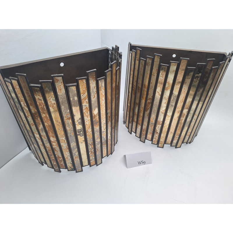 Distressed Tin & Glass Wall Sconce Set