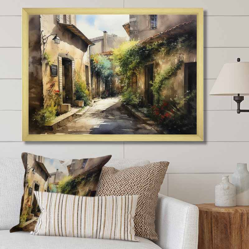 Ribana Mediterranean Village Street II sur impression sur toile, H 12 po x l 20 po x P 1 po, Encadrement doré