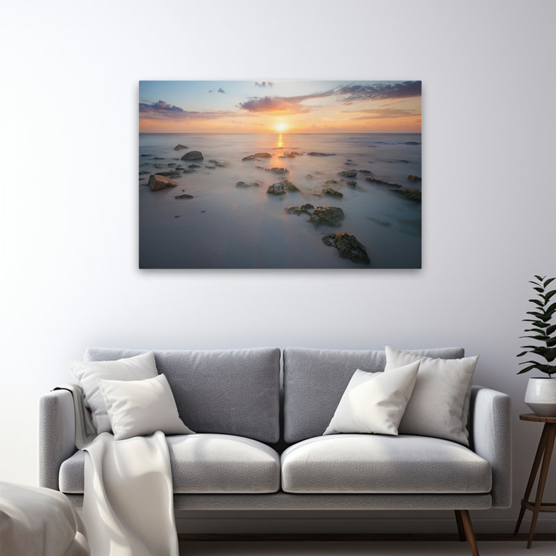Coucher de soleil océan - coquillages côtiers et corail, photographie de paysage coucher de soleil, H 32 po x l 48 po