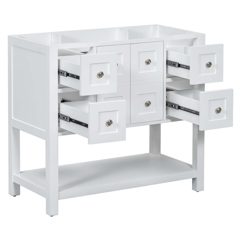 Base de meuble-lavabo avec 4 tiroirs et portes à fermeture douce (sans lavabo), Blanc