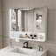 Armoire de salle de bain murale à miroir avec lumières DEL, anti-buée et anti-déflagrant, armoire à pharmacie tactile, éclairage 3 couleurs, désembueur, rangement avec verre transparent