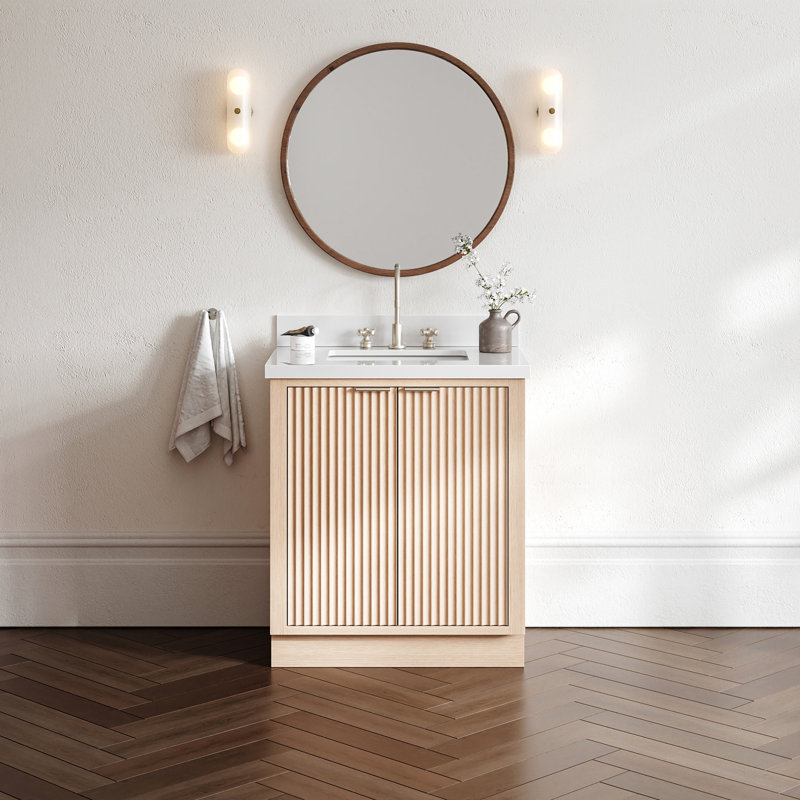 Base de meuble-lavabo simple en bois massif 30 po Haun, Chêne